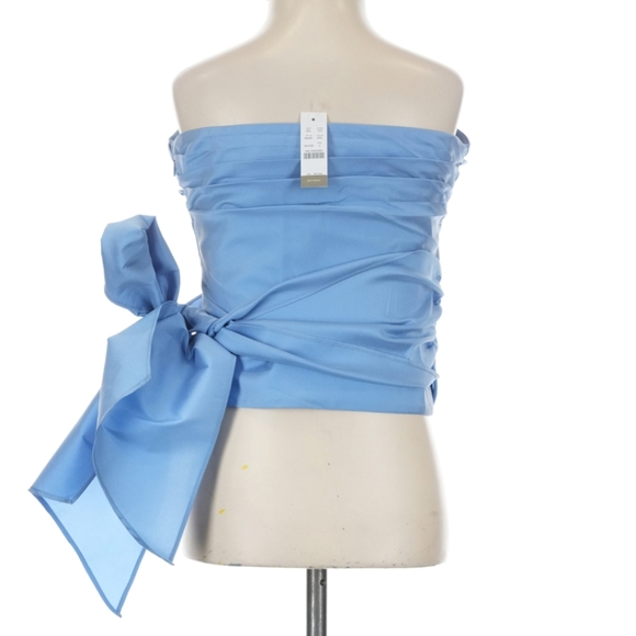 J. Crew Collection Sky Baby Blue Taffeta Ruched Bow Detail Strapless Top Size 2 - Picture 3 of 8